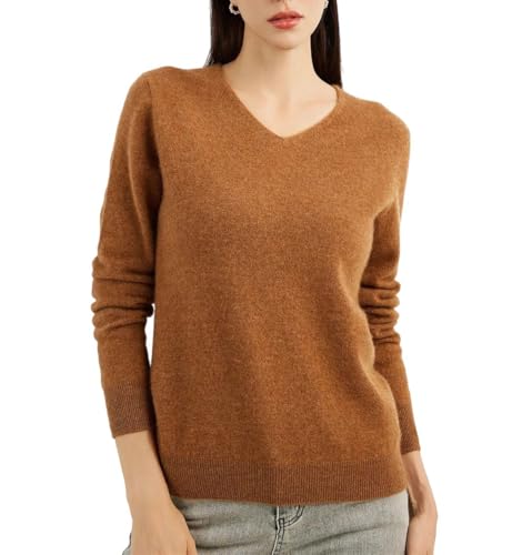 Women's Cashmere Sweater Knit Pullover Long Sleeve V Neck Casual