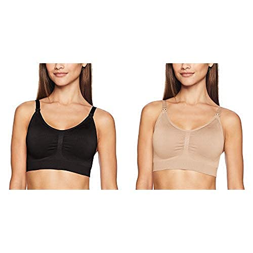 Image of Motherhood Maternity Women's Maternity Full Busted Seamless Clip Down Nursing Bra, black/nude Two Pack, Extra Large