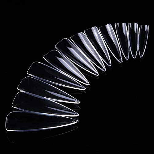 XXL Long Stiletto Nails Clear Fake Nails, Misssix 240 PCS Full Cover Stiletto Shaped False Nail Nail Tips with Box, Full Cover Nails Fake Press on Salon, 12 size (Clear) - Thumbnail 4
