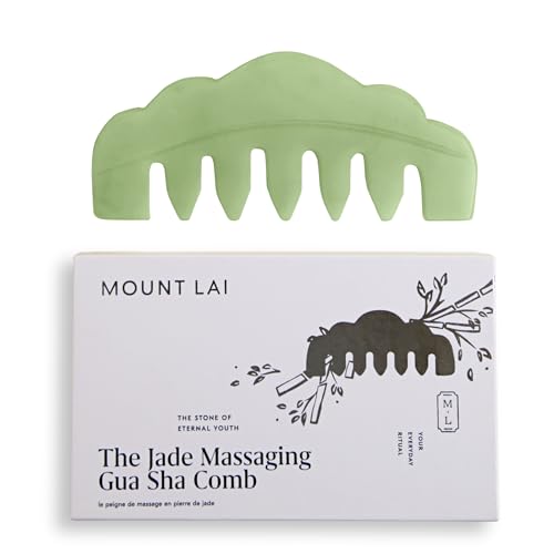 Mount Lai Hand-Carved Natural Jade Gua Sha Scalp Comb – Scalp Massager & Scraping Guasha Tool for Relaxation, Blood Circulation & Cooling