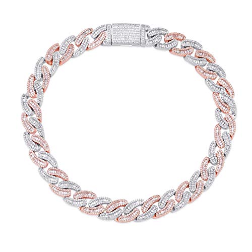 Topgrillz 14Mm Iced Out 6 Times 14K Gold Plated Custom Baguette Diamond Miami Cuban Link Chain Choker For Men With Box Clasp (Rose Gold And White Gold, 22) #TOP10