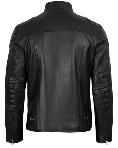 Image of Blingsoul Stylish Black & Brown Cafe Racer Leather Jacket For Men - Real Lambskin Leather Motorcycle Jacket Mens