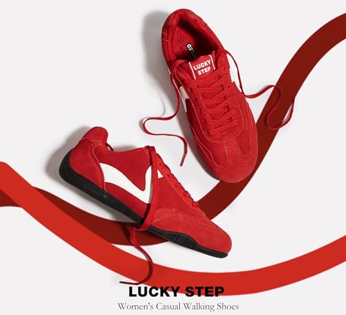 LUCKY STEP Women's Casual Walking Shoes Lifestyle Lightweight Suede Classic Non Slip Trendy Cute Comfortable Running Retro Lace-up Fashion Sneakers3