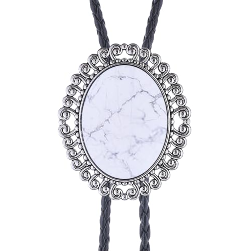 Image of Jeilwiy Bolo Tie for Men Real Stone Westwern Cowboy Ties Silver Bolos Women Leather Necktie Gift for Birthday Christmas