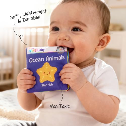 Image of Intellibaby 6-Book Set-Soft Sensory Cloth Books for Babies,Crinkle Sound&Washable,Early Learning Themes- Shapes, Vehicles & Animals,Black & White Patterns for Visual Growth,Non-Toxic,Gift for 0+Months