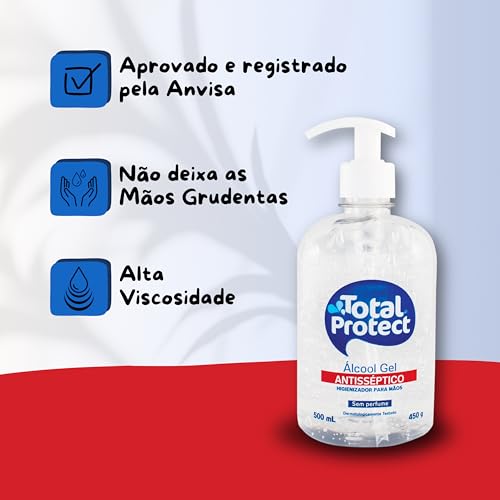 Total Protect Álcool Em Gel Para As Mãos Mata 99 9% Dos Germes E Bactérias 500Ml