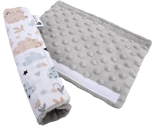 Medi Partners Protège Ceinture Enfant 2 Pièces Coussin de Sécurité Voiture Protege Kids 17x22cm 100% Coton Minky Cover Securite Auto Poussette pour Bebe...