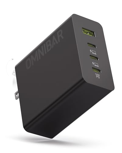 Omnibar 140W USB C Charger Block, 100W GaN Fast Charging Laptop Charger, 4-Port Compact USB C Wall Charger Power Adapter for MacBook Air/Pro, Dell XPS, iPad, iPhone 17/16/15, Samsung Galaxy S25/S24