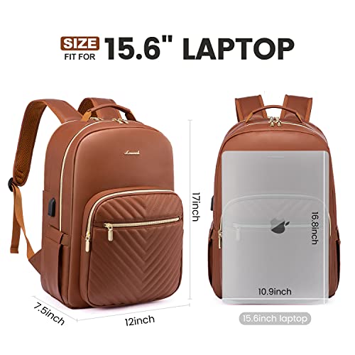 Lovevook Laptop Backpack For Women, Faux Pu Leather Quilted Backpack Purse, Business Computer Travel Work Bags, Teacher Nurse Backpack For Work, Fits 15.6-Inch Laptop, Brown #TOP4
