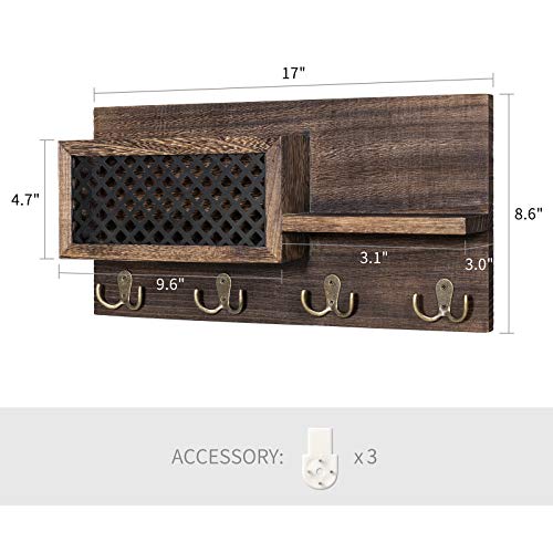 Dahey Key Holder For Wall, Wall Mounted Mail Holder Organizer With 4 Double Key Hooks Entryway Decorative Shelf Rustic Home Decor For Entryway Mudroom Hallway Kitchen Office, Bronze #TOP4