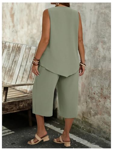 SHENHE Women's Plus Size 2 Piece Summer Outfits Crew Neck Tank Top Tunic Shirt and Capri Pants Set2