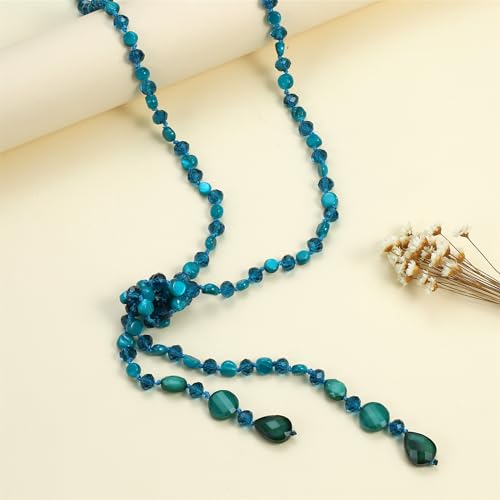 Fashion Beads Knotted Necklace Long Strand With Dangling Accents Sparkly Teardrop Crystal Handmade Wrap Beaded Necklaces for Women Fashion Costume Jewelry3