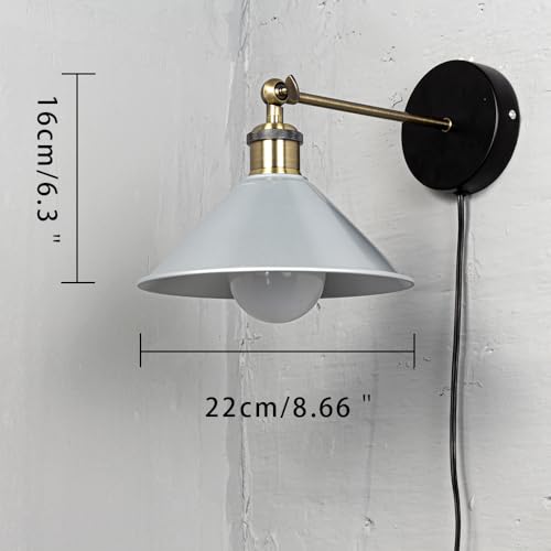 Image of ANYE Wall Sconce UL Plug-in Cord Bronze E26 Base Retro Minimalist Style Silver Iron Shade Wall Light Fixture for Cabinet Kitchen Hotel Bulb Sold Separately