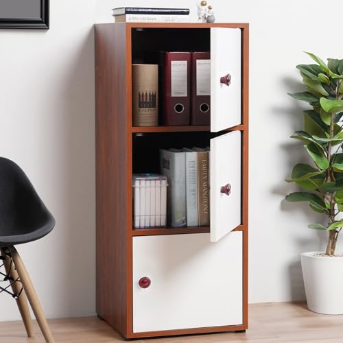 ABOUT SPACE Wooden Cabinet – 3 Tier Engineered Wood Storage Cabinet for Living Room with Magnetic Door, Space Saving Furniture for Home, Kitchen (Oak Red – L 38 x B 38.5 x H 100.5 cm) ABOUT SPACE Wooden Cabinet – 3 Tier Engineered Wood Storage Cabinet for Living Room with Magnetic Door, Space Saving Furniture for Home, Kitchen (Oak Red – L 38 x B 38.5 x H 100.5 cm)