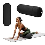 Gaiam Round Yoga Bolster Pillow (Black), Soft Meditation Cushion for Yoga, Massage and Back Support, Breathable Cotton Fill, Zippered Microfiber Cover, Easy-Carry Handle, Machine Washable