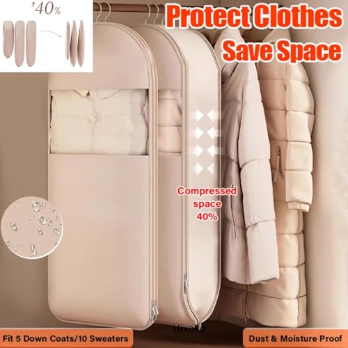 Otherwisie Space Saving Hanging Garment Bag With Self Compression Zipper, Hanger Organizer Space Saver Storage Bags For Coats, 2025 New Space Saving Hanging Protector (Gray, X-Large)2