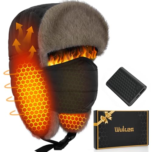Women Men Heated Hat Rechargeable Winter Clothes Toboggan Fur Trapper Flaps Mask Beanie Ear Warmer Hand Muff Bomber Gloves Socks Black Jacket Vest Pants Face Balaclava Electric Apparel Ski Gear Gift