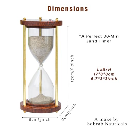 Image of 30 Minute Wooden Sand Timer 30 Minute Hourglass | Natural Sand Color | 7.5x7.5x17cm |Tea Making Home & Kitchen Office Table | Sand Timer for Kids | Hourglass for Gifts (Pack of 1).