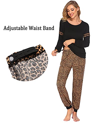 Ekouaer Maternity & Nursing Thermal Underwear Set Leopard Knit Long Johns Set Top & Bottom Base Layer For Pregnant Women #TOP1