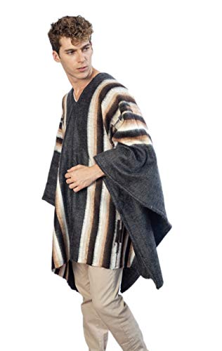 Raymis 100% Alpaca MenÂ´s V-Neck Poncho - Warm, Heavy & Thick (Charcoal)