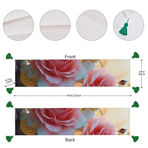 Chemin de table rustique roses fleurs sauvages déco table salon 35x152cm - 5
