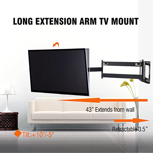 FORGING MOUNT Long Arm TV Wall Mount,Full Motion Wall Mount TV Bracket with 43\" Extension Articulating Arm Universal TV Mount, Fits 26-65\" Flat/Curve TVs/Monitors,Holds 99 lbs,Max VESA 400x400mm - Thumbnail 3