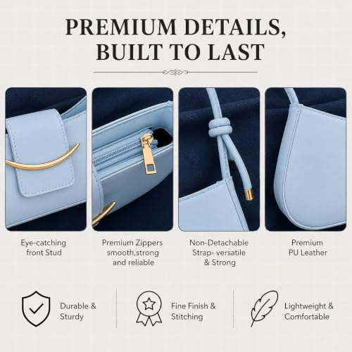 Image of SANTORINI Women's PU Leather Hobo Shoulder Bag | Stylish Baguette Purse with Magnetic Flap & Zip Closure | Handbag with Single Compartment.