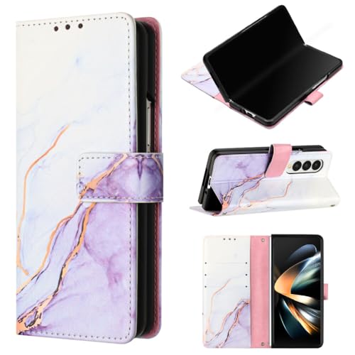 Étui en cuir pour Galaxy Z Fold 5 avec motif marbre premium et fermoir