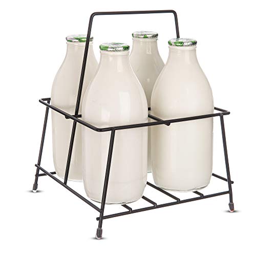 FiNeWaY 4 Milk Bottle Holder With Integrated Handle - Doorstep Retro Milk Crate - Glass Bottles Wine Bottle Carrier