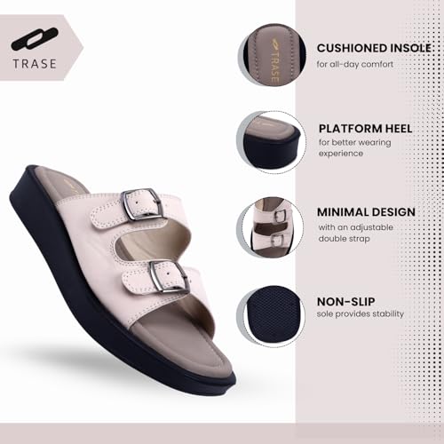 Image of TRASE Sandals For Woman | Slippers For Woman | Flats | Casual Double Strap Sliders Sandal With Adjustable Ankle Strap | Women Sandals | Comfortable | Lightweight | Women Footwear