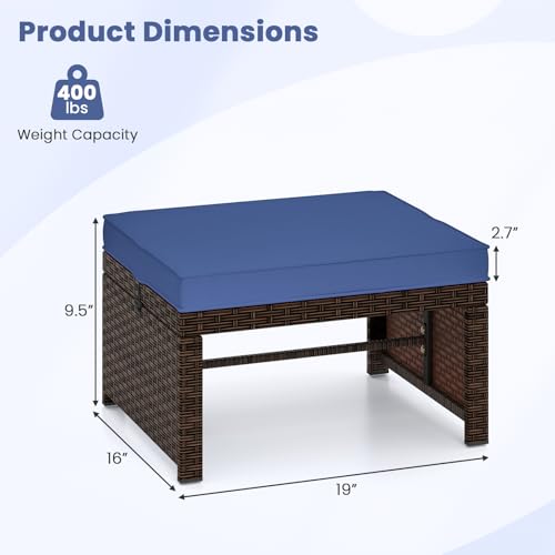 image for Tangkula 2 Pieces Patio PE Rattan Ottomans, Multipurpose Outdoor Foots