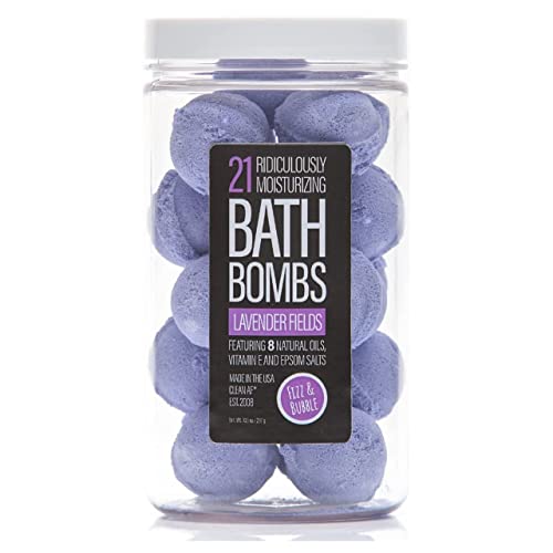 Fizz & Bubble Mini Bath Bomb Jar with Vitamin E, Coconut Oil, Olive Oil, Jojoba Oil & More - Moisturizing Bath Bomb Fizzies Gift Set - 21 Bath Bombs - Black Amber & Lavender