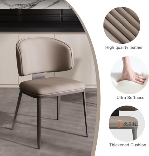 Image of Dining Chairs Modern High Backrest Comfortable, Fashion Upholstered Kitchen Chair Armless Dinner Chair with Metal Legs for All Rooms (Milk Coffee, Set of 2)