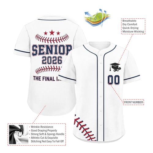 Custom Senior 2026 Class Jersey para estudiantes Camiseta personalizada de graduación escolar con nombre y número para hombres, mujeres y jóvenes miniatura 4