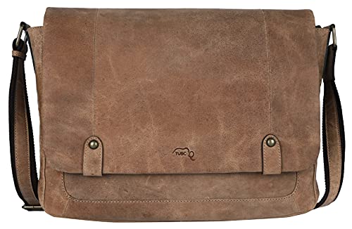 TUSC Charon Hellbraun Leder Tasche Vintage Laptoptasche bis 17 Zoll Herren Damen Unisex Umhängetasche Aktentasche Schultertasche für Büro Notebook Messenger Bag Laptop iPad, 41x31x12cm Cover