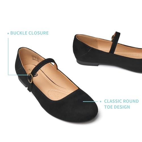 Image of Rekayla Flats for Women Mary Jane Shoes Women Round Toe Ballet Flats with Buckle Strap Comfortable Dress Shoes for Work Casual Daily Wear
