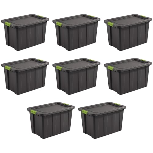 Image of Sterilite Latching Tuff1 Tote Containers w /Lids, 30 Gallon, 8-Pack | Flat Gray, Large Plastic Storage Bins - Heavy-Duty Stackable Organizer Boxes for Home, Office, Basement, Closet, & Garage