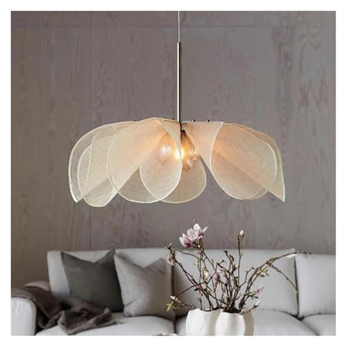 Suspension style fleur crème en tissu haut de gamme, lustre de plafond chic D50cm