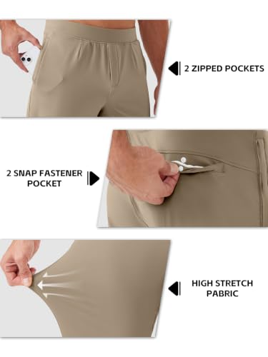 REWKOY Men's Golf Joggers Pants Stretch Sweatpants with Zipper Pockets Slim Fit Track Pants Joggers for Men Work Running Khaki Brown L — view 3