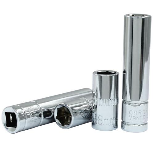 HARSKIYER 4 Pcs 1/4 Drive 8mm Socket Set Shallow Deep Cr-V Steel