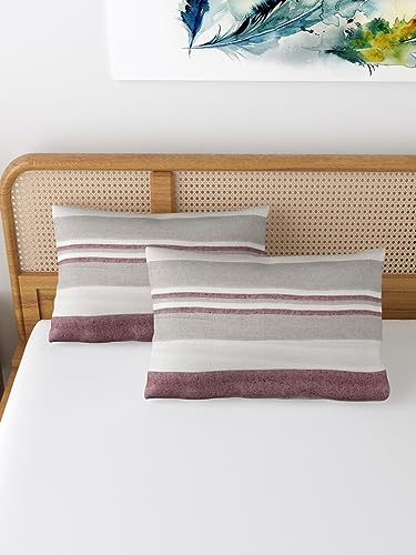 Image of 180 TC Pillow Cover Set of 2 | Pillow Cover Cotton 100% | Pillow Cover Set of 2 King Size | Wrinkle Free & Fade Resistance | Striped Pattern | Standard Size | All Season Use (Dark Brown)