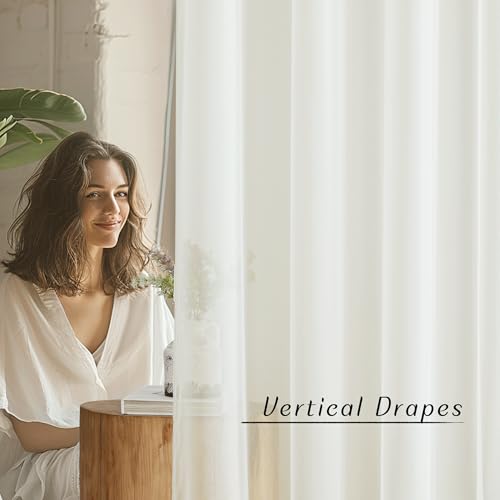 Image of NICETOWN Beige Sheer Long Curtains 102 inches, Grommet Elegant and Airy Window Treatments Translucent Lightweight Drapes for Living Room /Bedroom, 2 Panels, W54 x L102