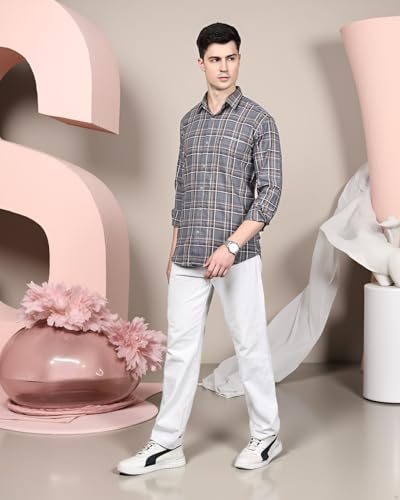 Image of Majestic Man Stylish Slim Fit Cotton Spread Collar Checked Casual Shirt for Men
