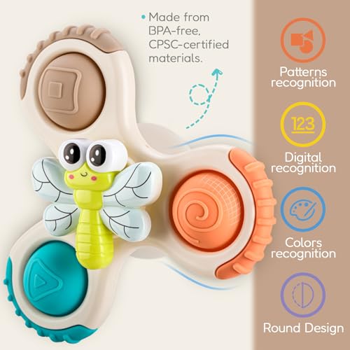 lerrbo 3 Stück Sensibles Baby-Badezeug für Kleinkinder im Alter von 12–18 Monate alte Kinder,Saugnapf-Spinner-Popp-Spielzeug für Jungen und Mädchen im Alter von 1 Jahr