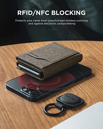 Image of VULKIT Pop up Card Wallet with AirTag Holder RFID Blocking Credit Card Holder with Banknote Compartment & ID Window, Green, Minimalist