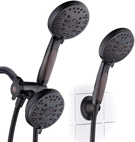 AquaSpa High Pressure 48-mode Luxury 3-way Combo – Dual Rain & Handheld Shower Head – 6 Foot Stainless Steel Hose – Anti Slip Grip – All Oil Rubbed Bronze Finish – Top US Brand – Extra Wall Bracket
