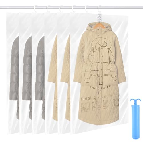 Holtrae 6 Piezas Bolsas Vacio Ropa Viaje Edredones Reutilizable Transparente Con Gancho Para Colgar Bomba Manual Incluida Ahorro de Espacio Viajes Antiarrugas Para Trajes Abrigos Chaquetas