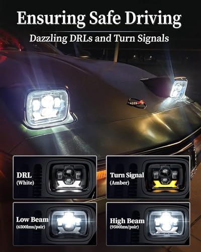 Image of HWSTAR Pair Premium H6054 5x7 7x6 Led Headlights,Sealed Beam Replacement Compatible with Jeep Cherokee XJ Wrangler YJ DRL Turn Signal Hi /Low Sealed Beam Ford Chevy GMC Toyota Nissan Dodge etc Black