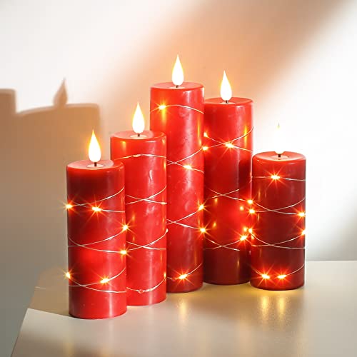 Kiexung Red Flameless Candle Fairy String Light Water Drop Flame Advanced Led Flame Simulation With Remote And Timed Candles 5-Cell Battery Powered Home Decor Choice #TOP3
