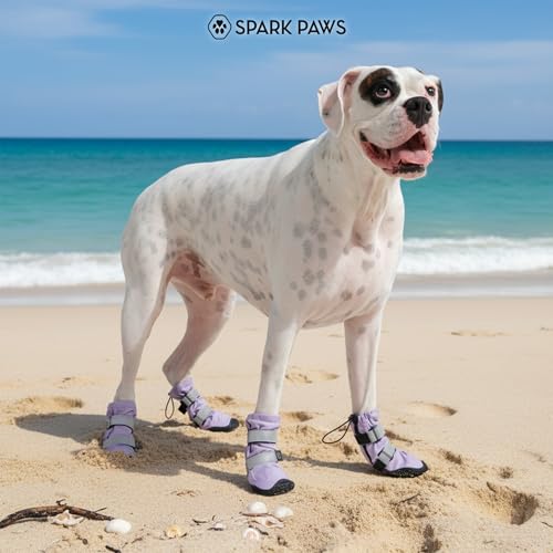 Spark Paws Dog Rainboots, Waterproof Dog Shoes for Medium to Large Dogs, Non Slip, Dog Booties and Paw Protectors - 4PCS Doggie Hiking Boots with Reflective Straps - Lilac, Size 3 by Spark Paws - Image 7